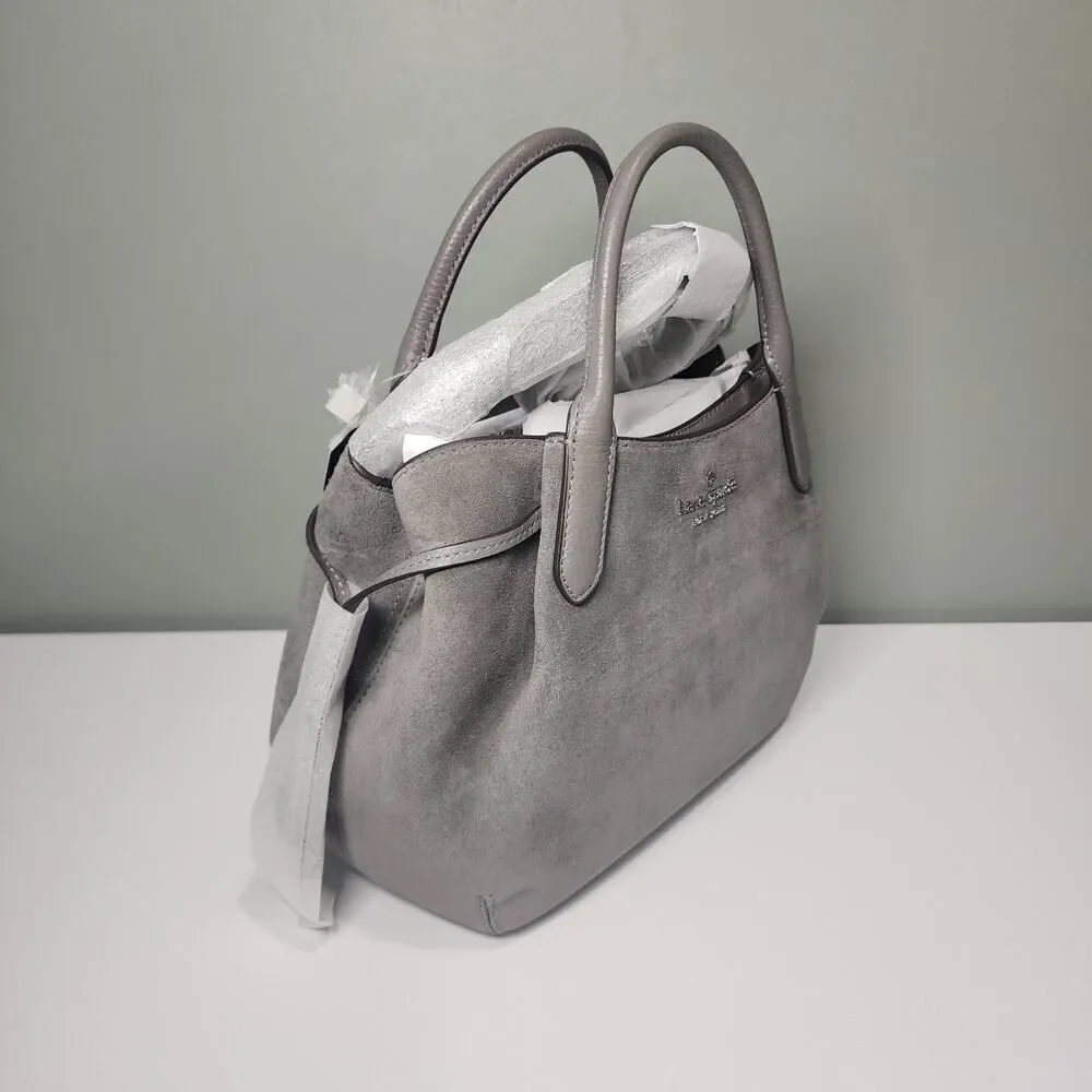 NWT KATE SPADE KM141 DUMPLING SMALL SATCHEL SHOULDER BAG GREY SUEDE SILVER
